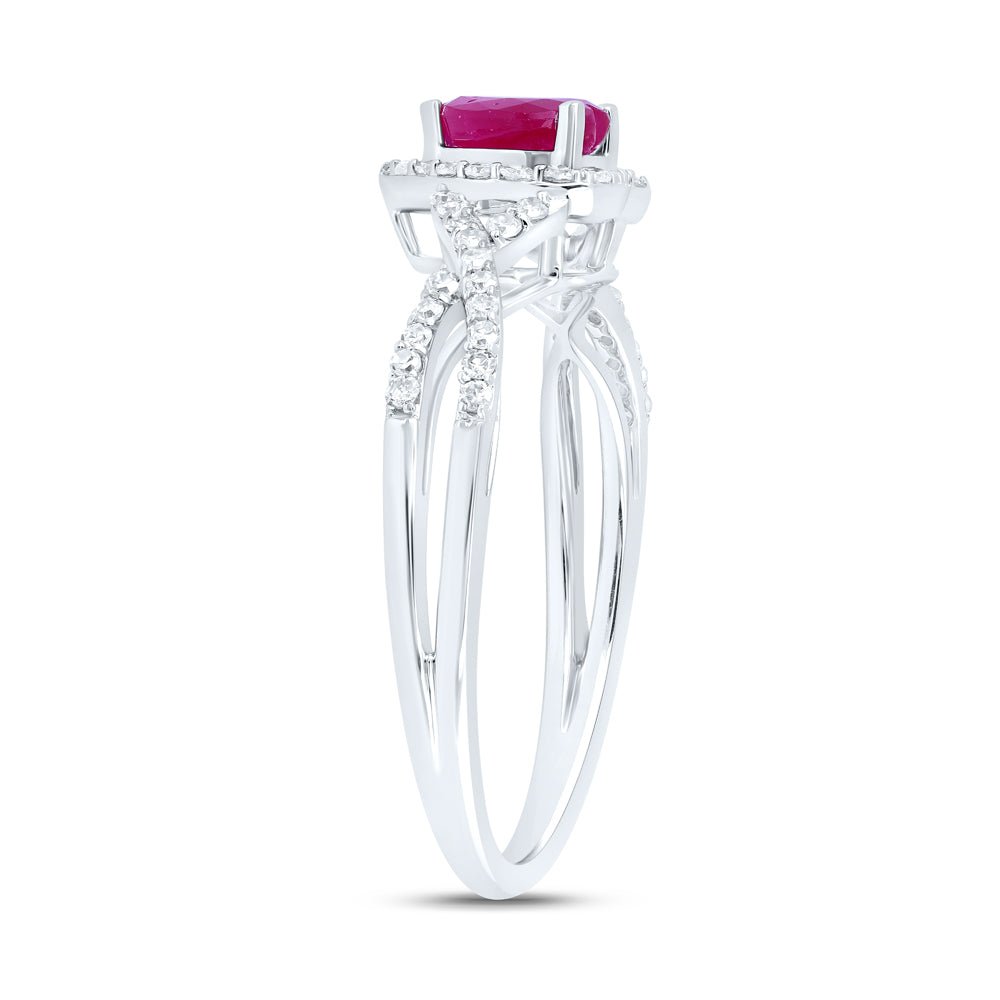10K White Gold Heart Natural Ruby Gemstone Ring 1/4 Cttw - Splendid Jewellery