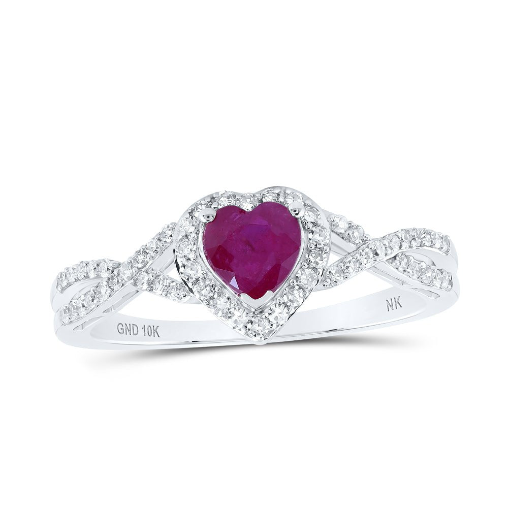 10K White Gold Heart Natural Ruby Gemstone Ring 1/4 Cttw - Splendid Jewellery