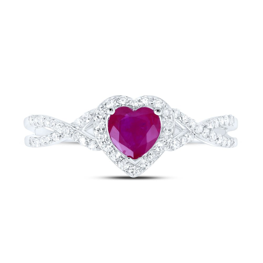 10K White Gold Heart Natural Ruby Gemstone Ring 1/4 Cttw - Splendid Jewellery