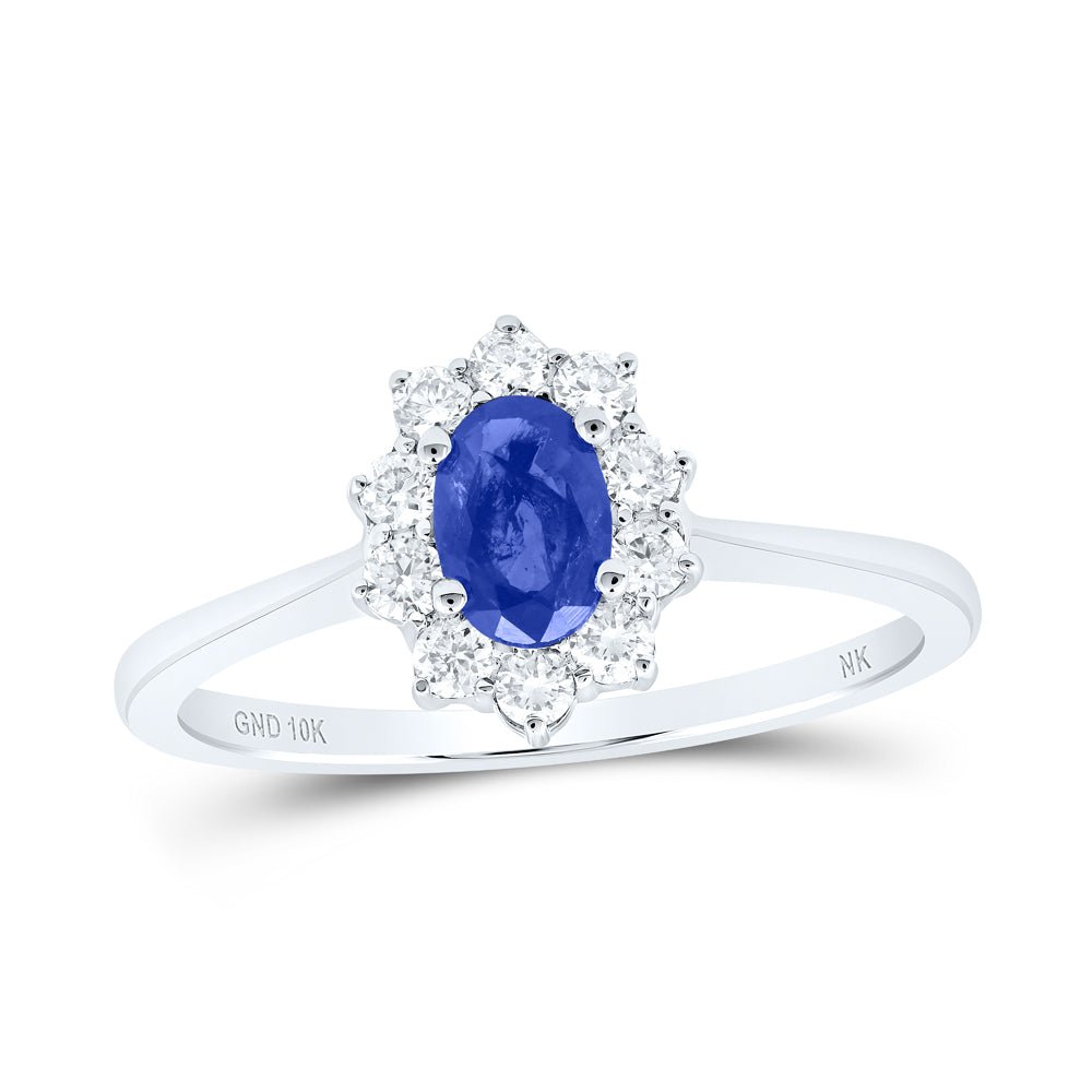 10K White Gold Natural Blue Sapphire Oval Gemstone Ring 1/4 Cttw - Splendid Jewellery