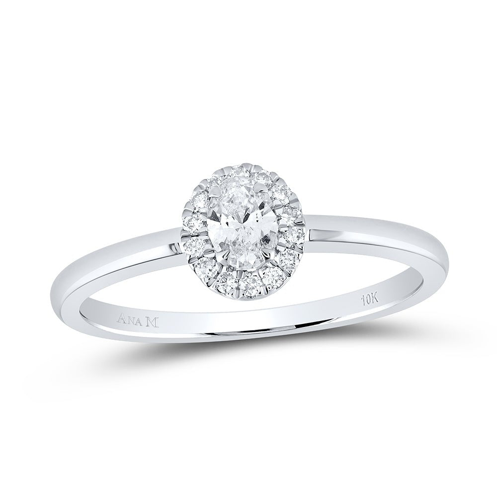 10K White Gold Oval Diamond Women's Oval Solitaire Stackable Band Ring 1/3 Cttw - Splendid Jewellery