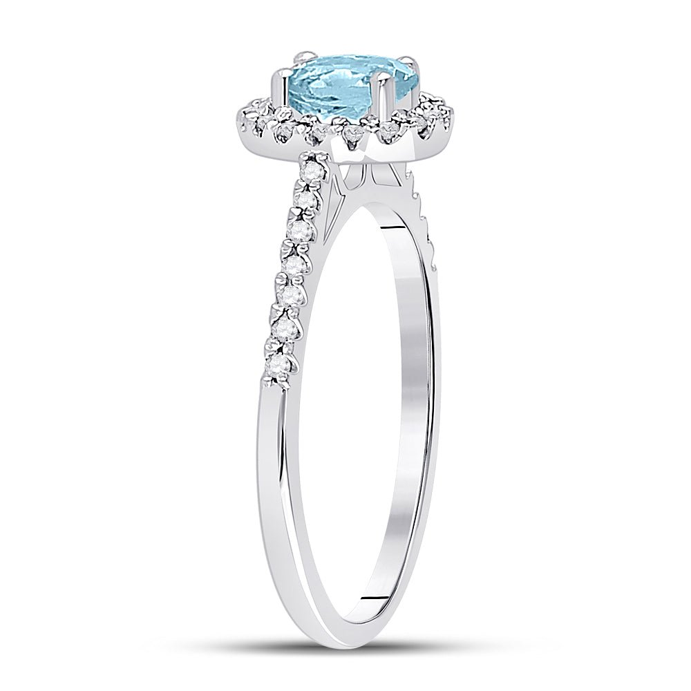 10K White Gold Oval Natural Aquamarine Diamond Accent Solitaire Ring 1/5 Cttw - Splendid Jewellery