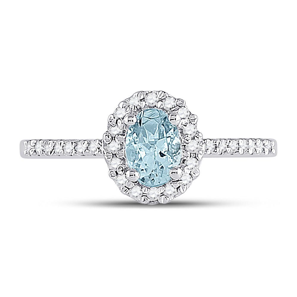 10K White Gold Oval Natural Aquamarine Diamond Accent Solitaire Ring 1/5 Cttw - Splendid Jewellery