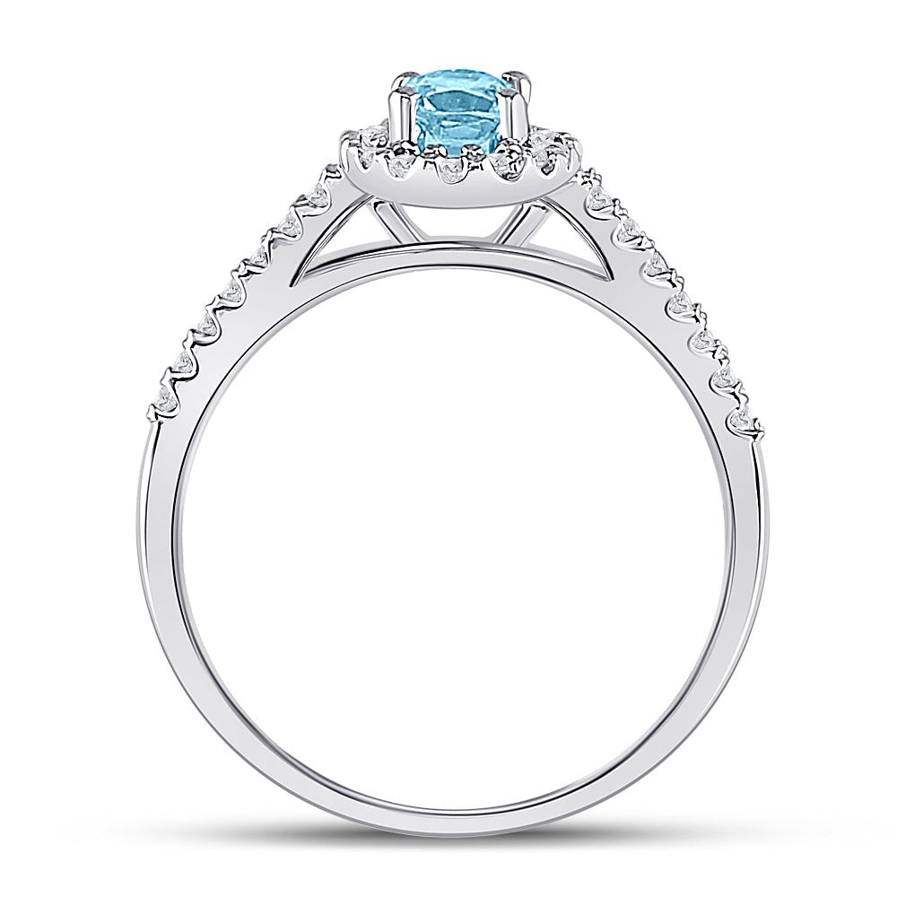 10K White Gold Oval Natural Aquamarine Diamond Accent Solitaire Ring 1/5 Cttw - Splendid Jewellery