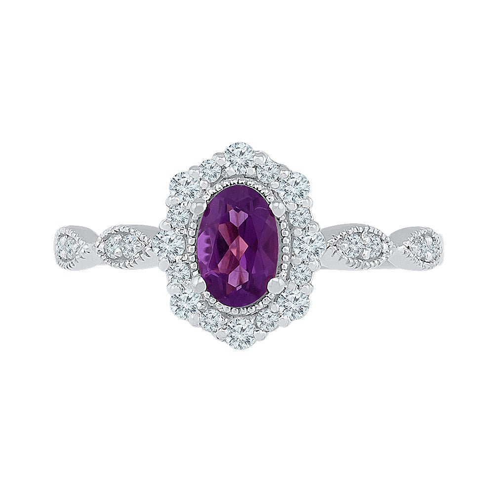 10K White Gold Oval Synthetic Amethyst Gemstone Ring 1/2 Cttw - Splendid Jewellery