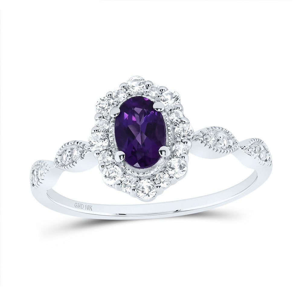 10K White Gold Oval Synthetic Amethyst Gemstone Ring 1/2 Cttw - Splendid Jewellery