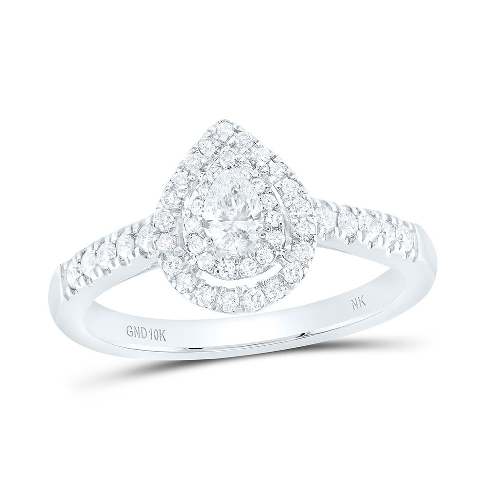 10K White Gold Pear Diamond Double Halo Engagement Ring 1/2 Cttw - Splendid Jewellery