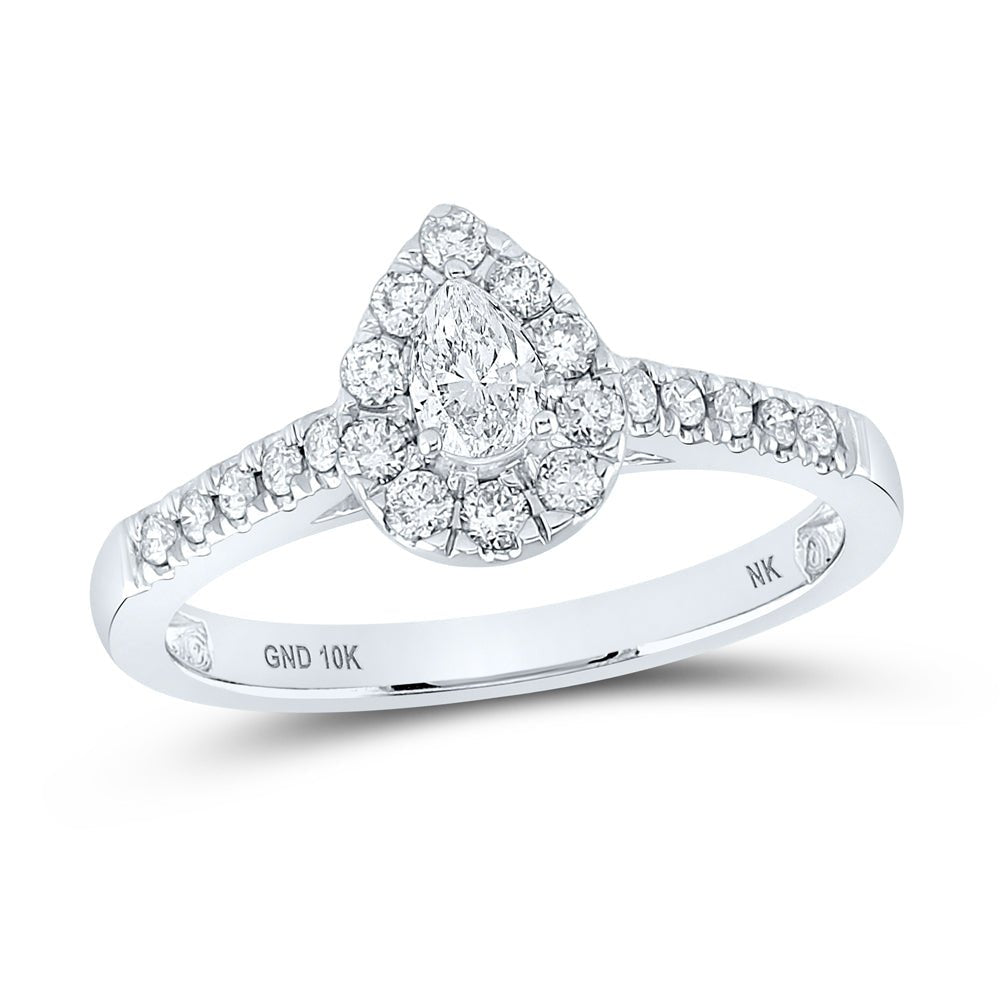 10K White Gold Pear Diamond Single Halo Engagement 1/2 Cttw - Splendid Jewellery