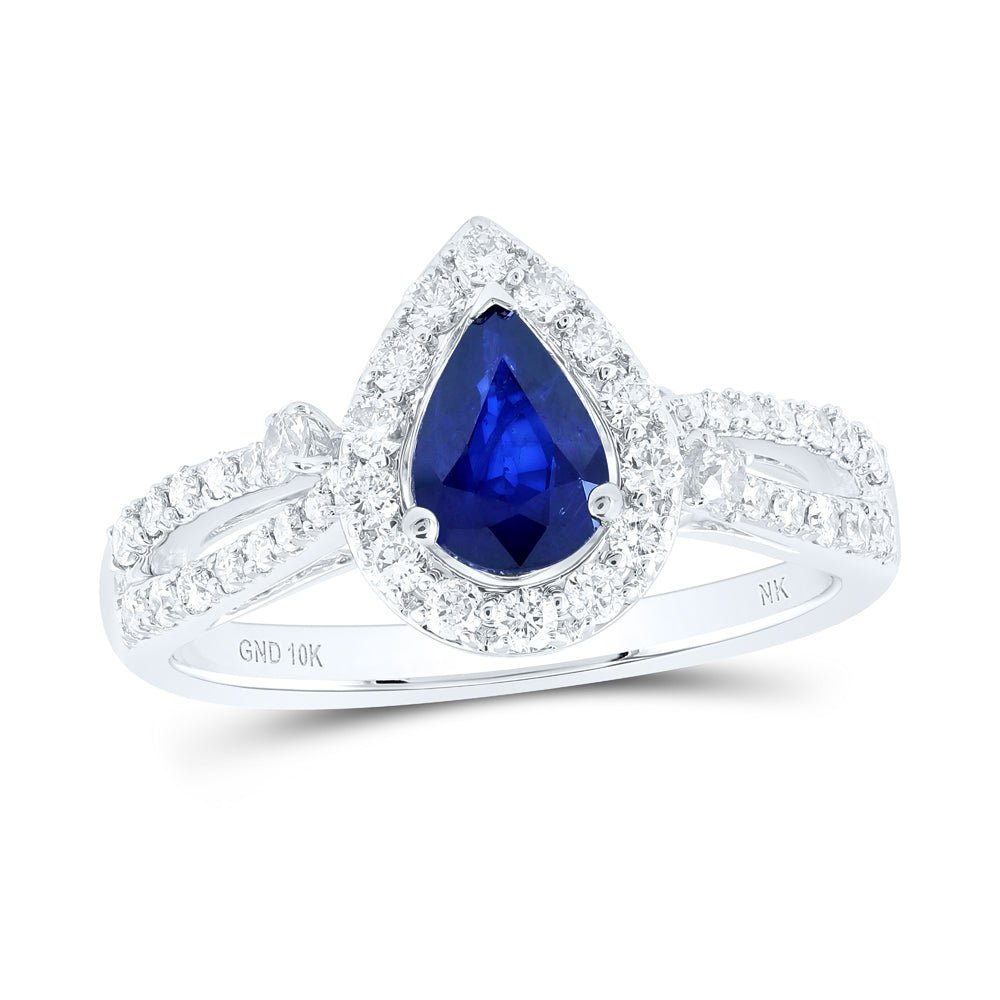 10K White Gold Pear Natural Blue Sapphire Gemstone Ring 1/2 Cttw - Splendid Jewellery