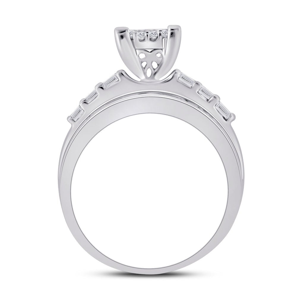 10K White Gold Princess Diamond Cluster Bridal Wedding Engagement Ring 1 Cttw - Splendid Jewellery