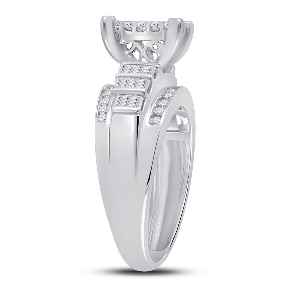 10K White Gold Princess Diamond Cluster Bridal Wedding Engagement Ring 1 Cttw - Splendid Jewellery
