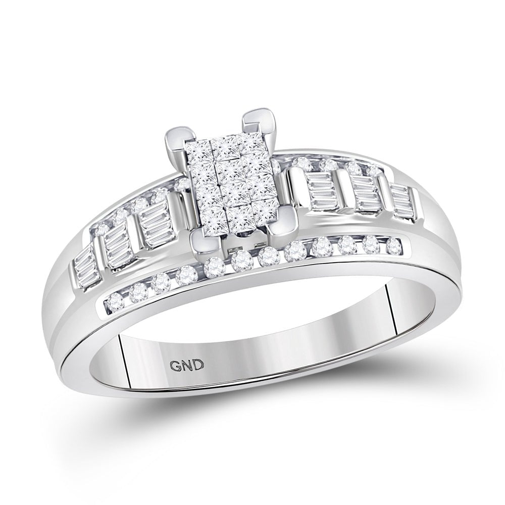 10K White Gold Princess Diamond Cluster Bridal Wedding Engagement Ring 1/2 Cttw - Splendid Jewellery