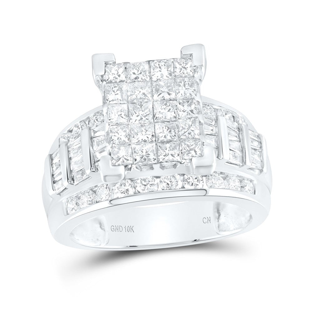 10K White Gold Princess Diamond Cluster Bridal Wedding Engagement Ring 2 Cttw - Splendid Jewellery