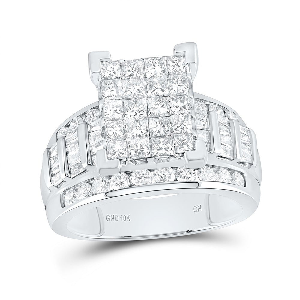 10K White Gold Princess Diamond Cluster Bridal Wedding Engagement Ring 2 Cttw - Splendid Jewellery