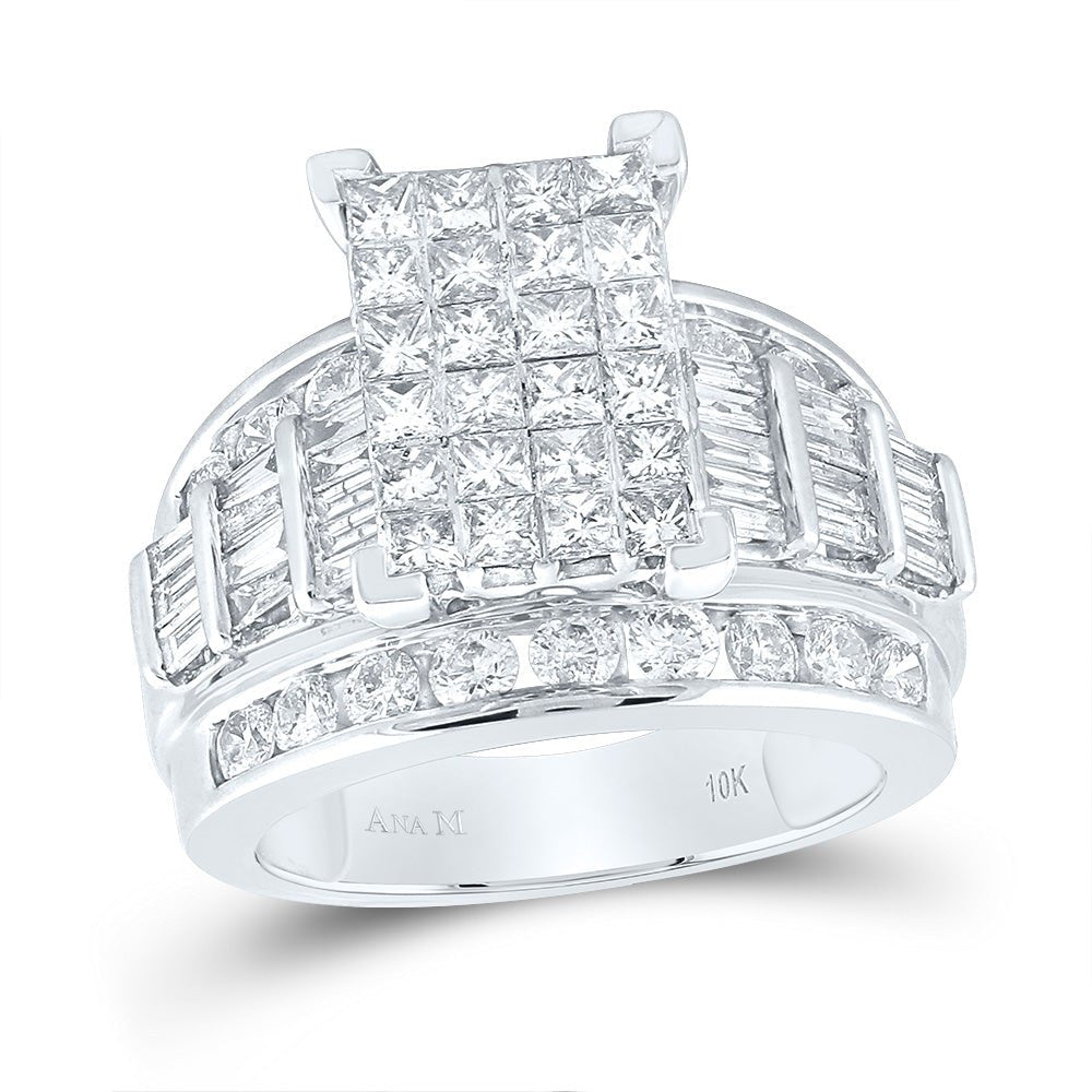10K White Gold Princess Diamond Cluster Bridal Wedding Engagement Ring 3 Cttw - Splendid Jewellery