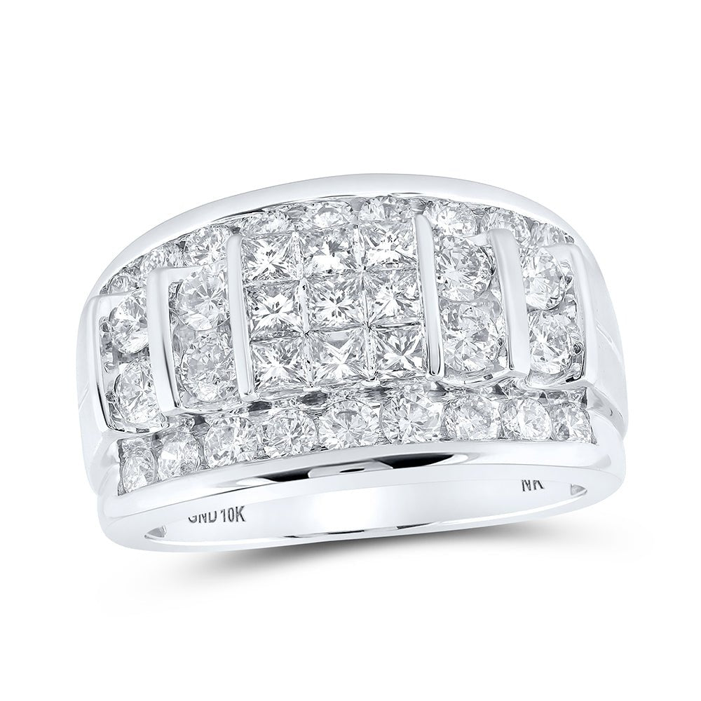 10K White Gold Princess Diamond Mens Band 3 Cttw - Splendid Jewellery