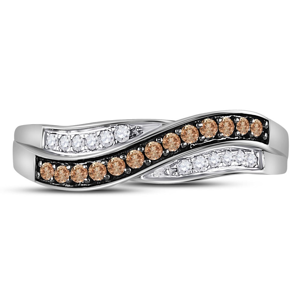 10K White Gold Round Brown Diamond Women's Brown Band Ring 1/4 Cttw - Splendid Jewellery