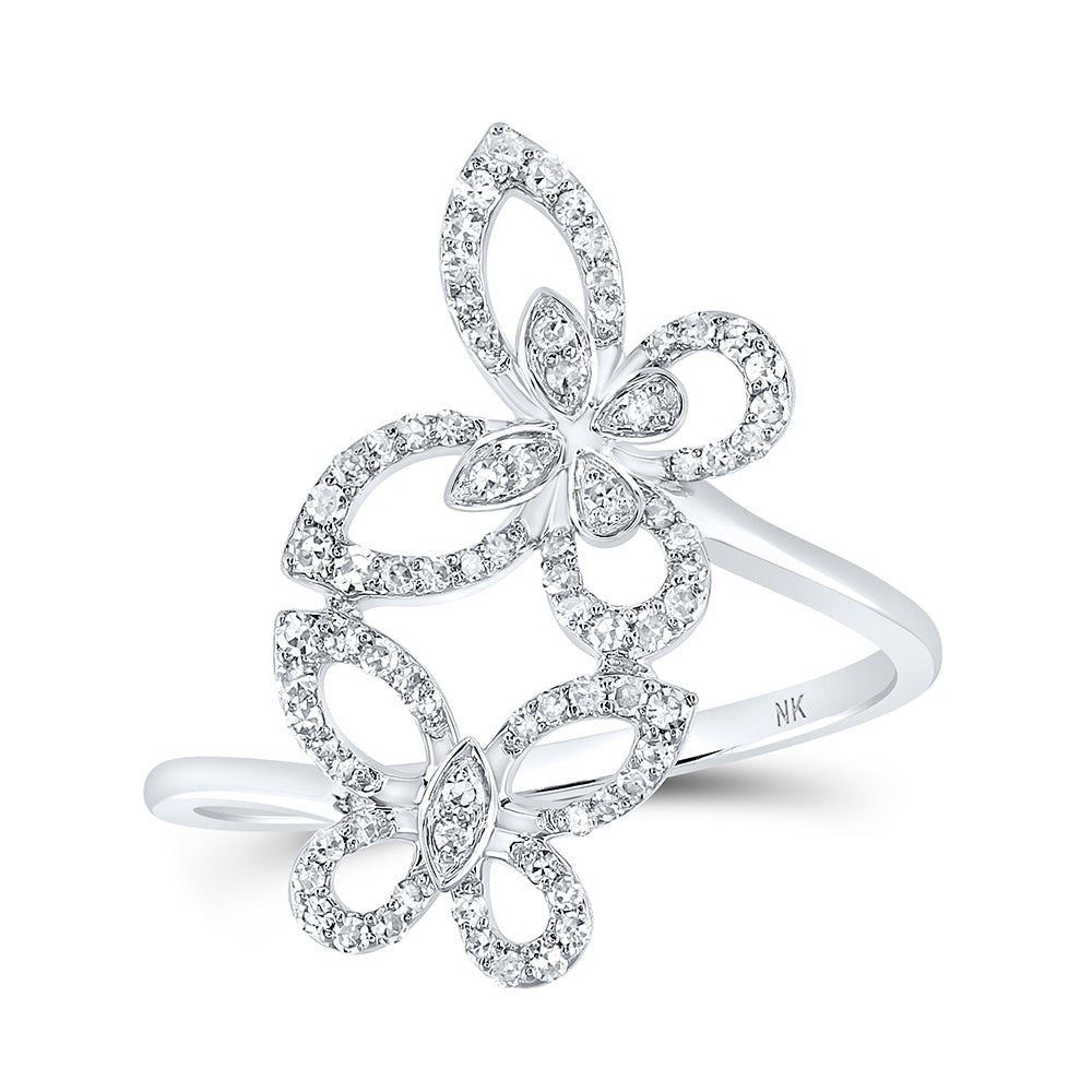 10K White Gold Round Diamond Butterfly Ring 1/4 Cttw - Splendid Jewellery