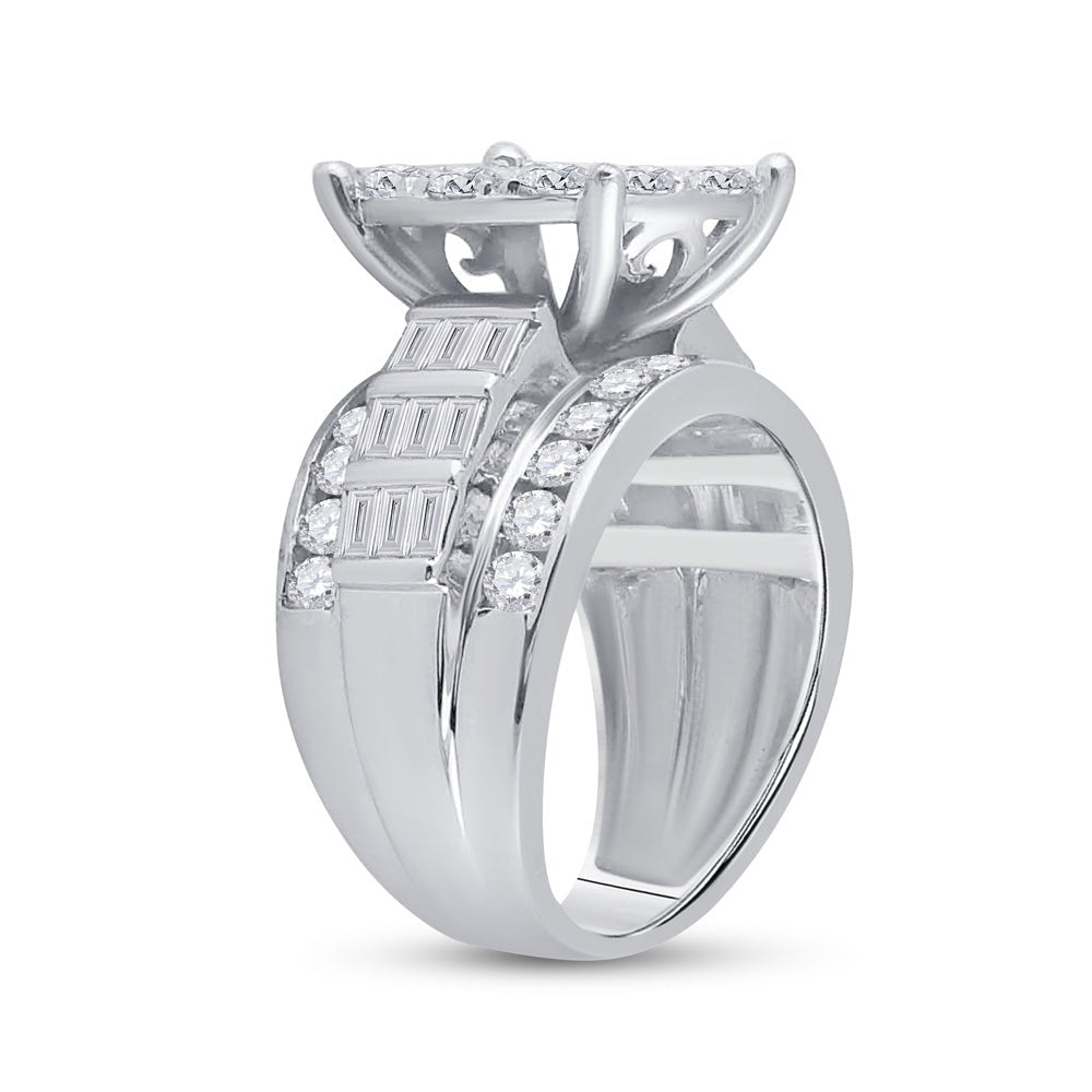 10K White Gold Round Diamond Cluster Bridal Engagement 3 Cttw - Splendid Jewellery