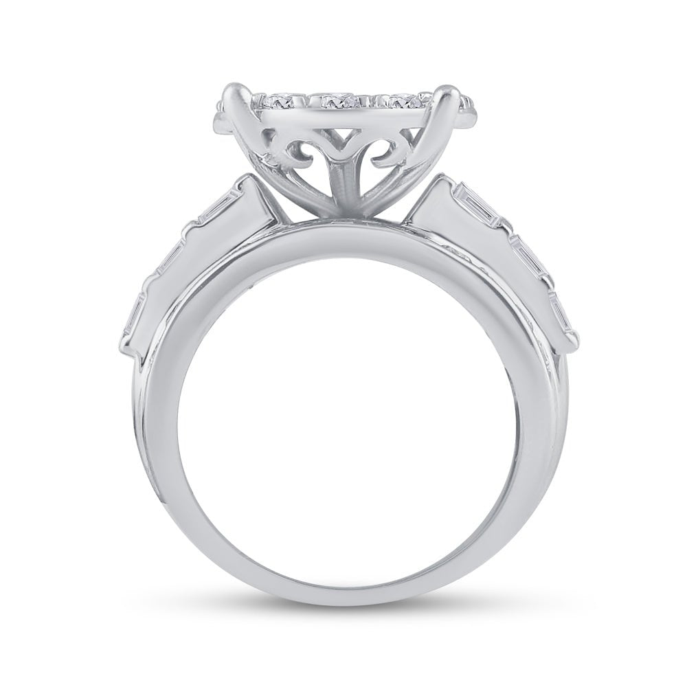 10K White Gold Round Diamond Cluster Bridal Engagement 3 Cttw - Splendid Jewellery
