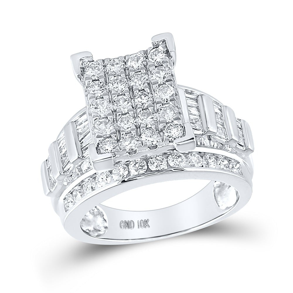 10K White Gold Round Diamond Cluster Bridal Wedding Engagement Ring 2 Cttw - Splendid Jewellery