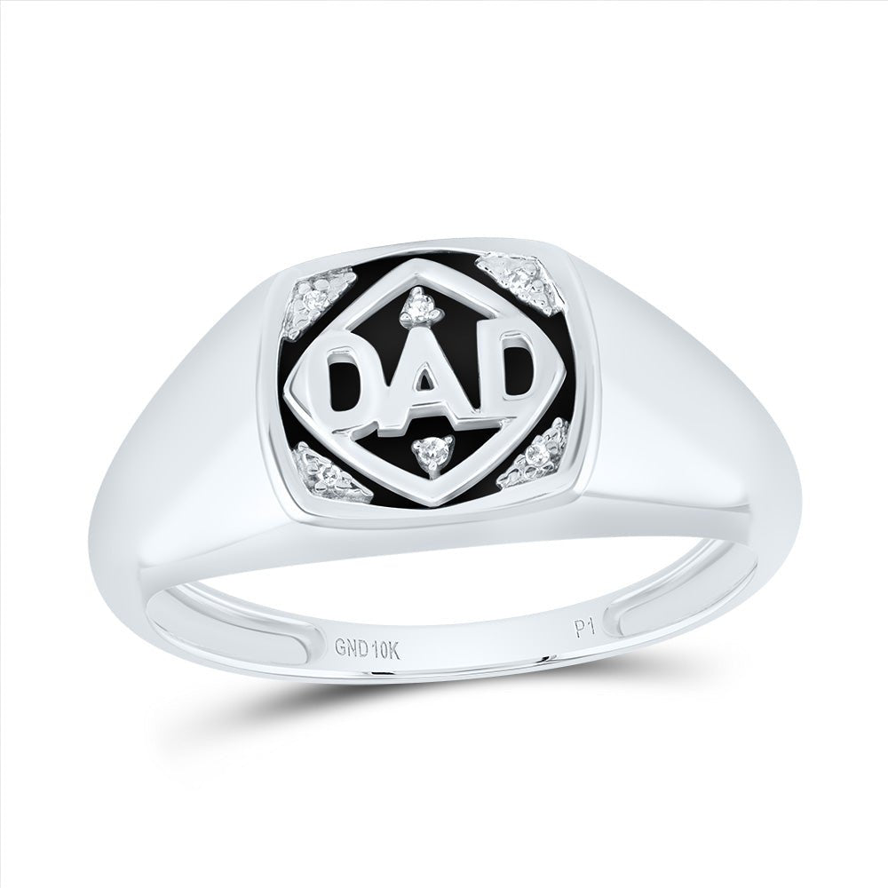 10K White Gold Round Diamond Dad Mens Ring 0.018 Cttw - Splendid Jewellery