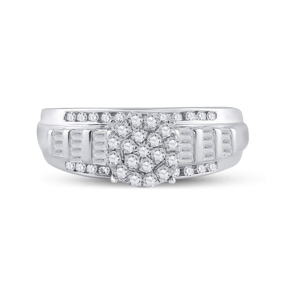10K White Gold Round Diamond Designer Ring 1/2 Cttw - Splendid Jewellery