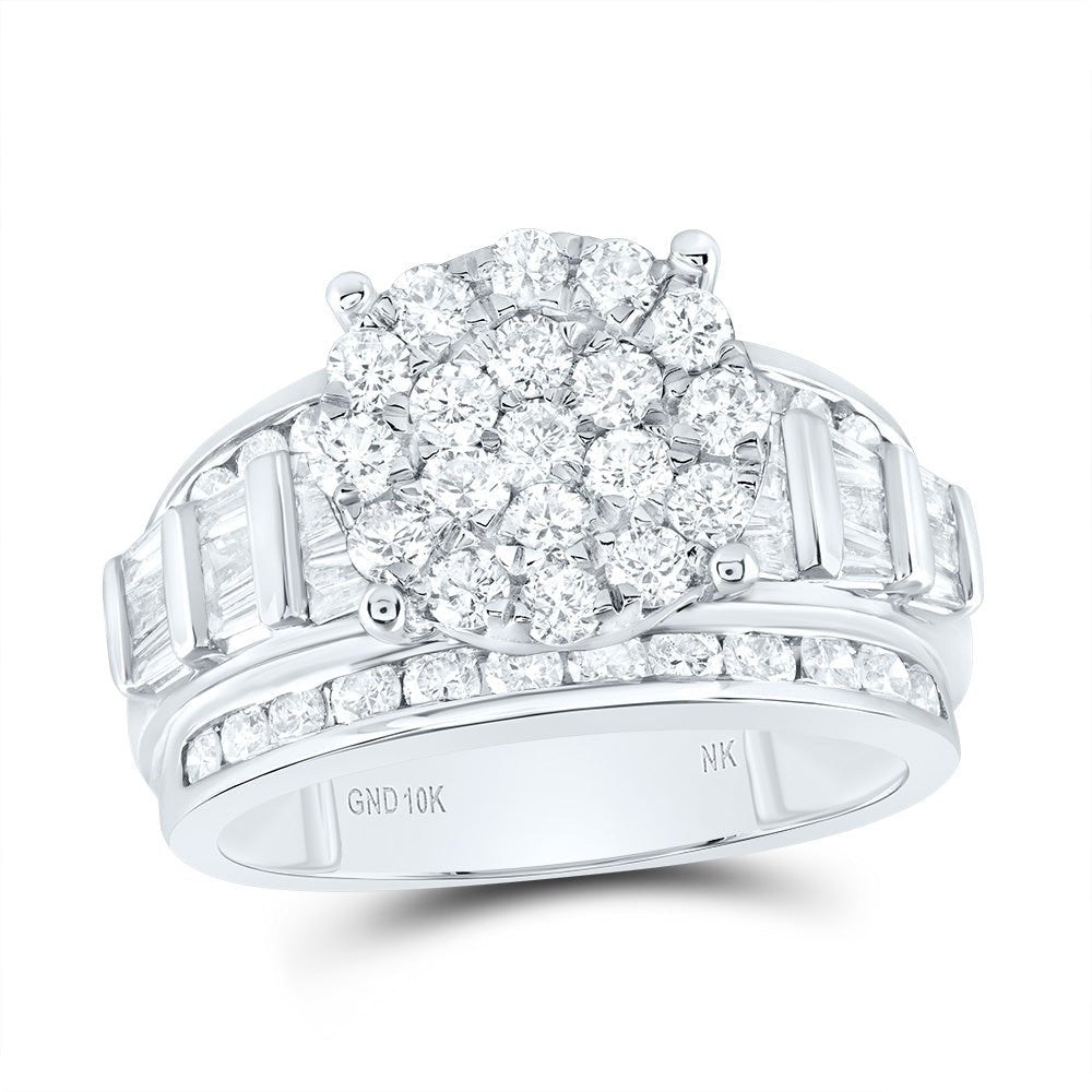 10K White Gold Round Diamond Designer Ring 2 Cttw - Splendid Jewellery