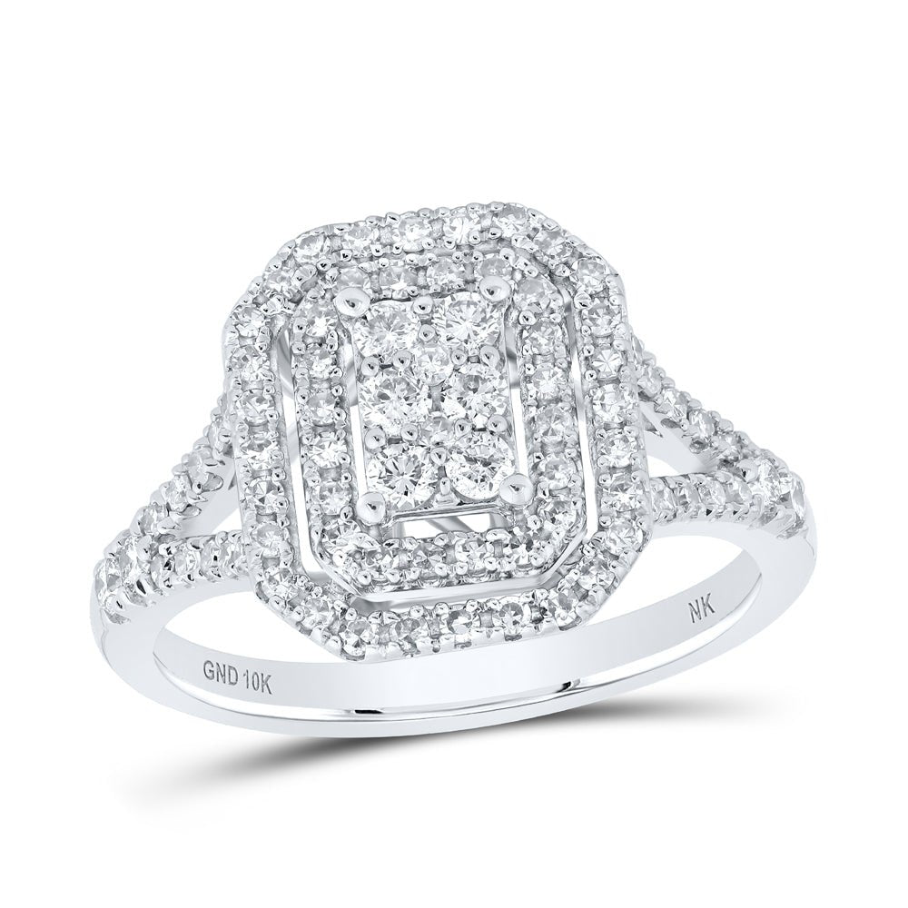 10K White Gold Round Diamond Designer Ring 3/4 Cttw - Splendid Jewellery
