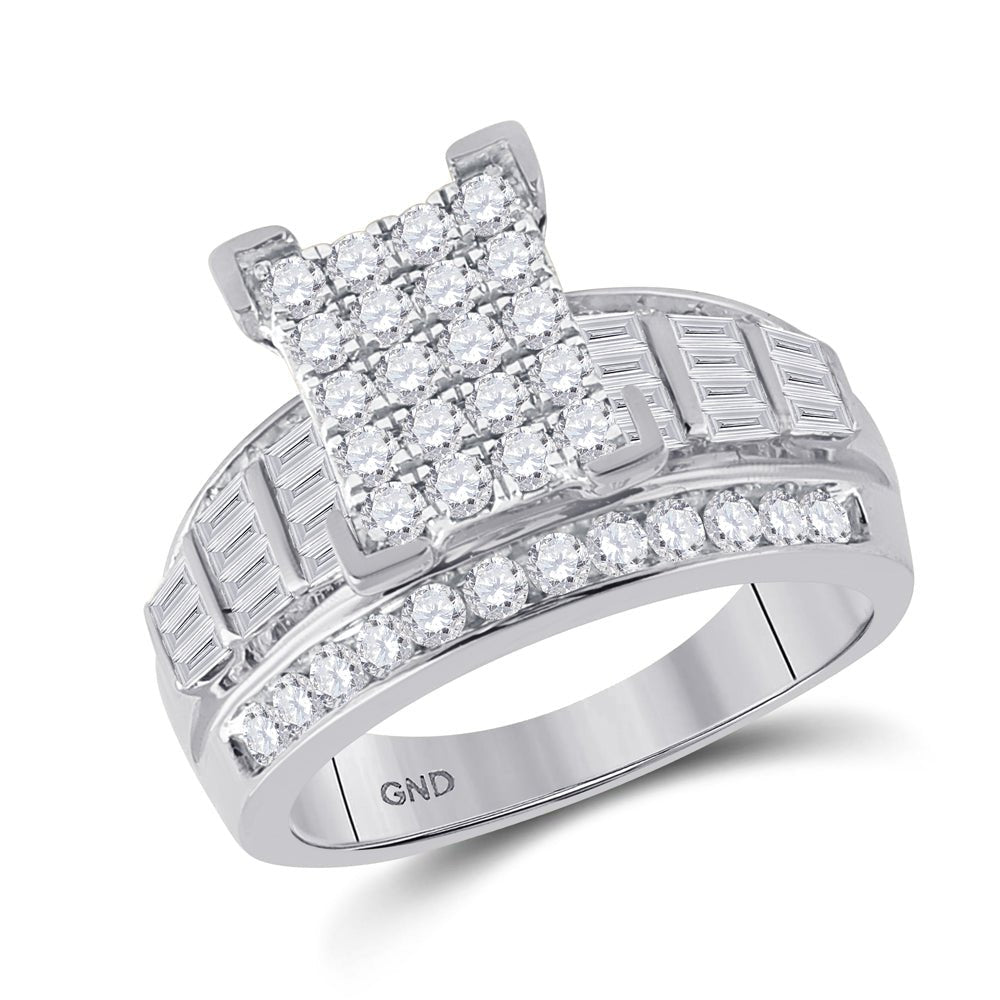 10K White Gold Round Diamond Emerald Ring 1 1/2 Cttw - Splendid Jewellery