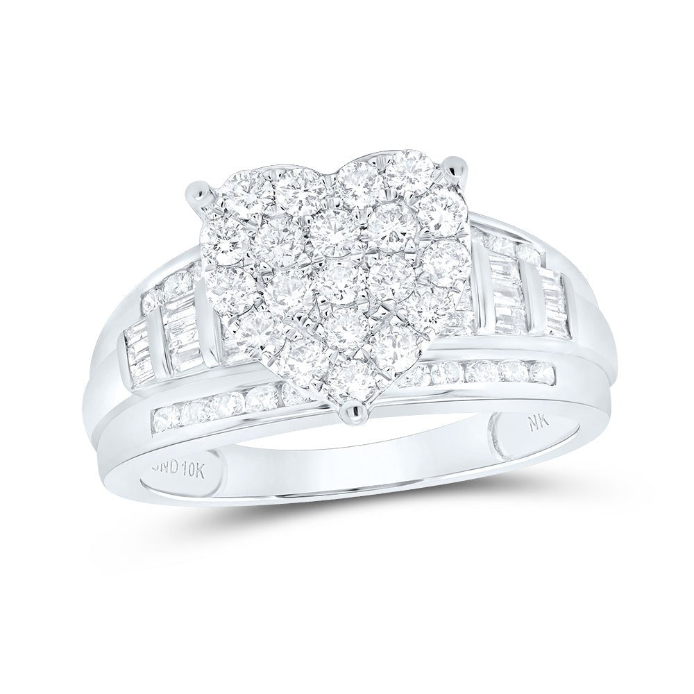 10K White Gold Round Diamond Fashion Heart Ring 1 Cttw - Splendid Jewellery