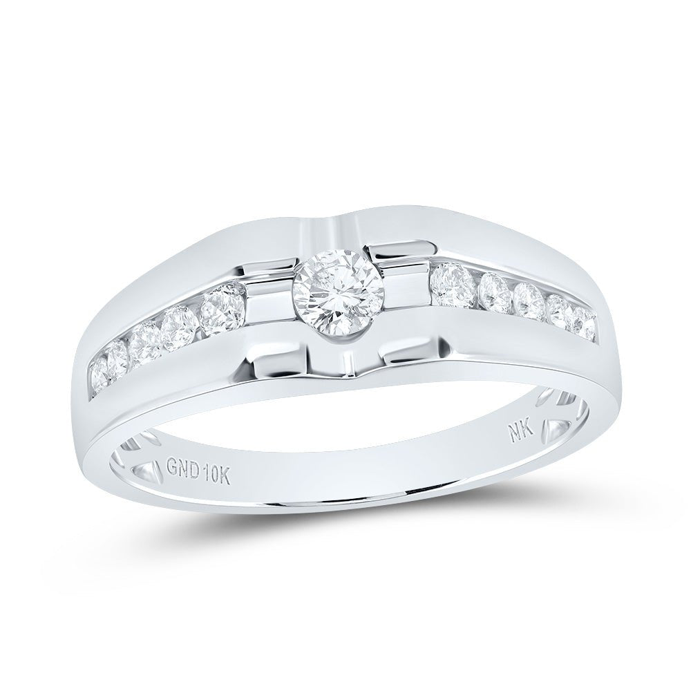 10K White Gold Round Diamond Mens Band 1/2 Cttw - Splendid Jewellery