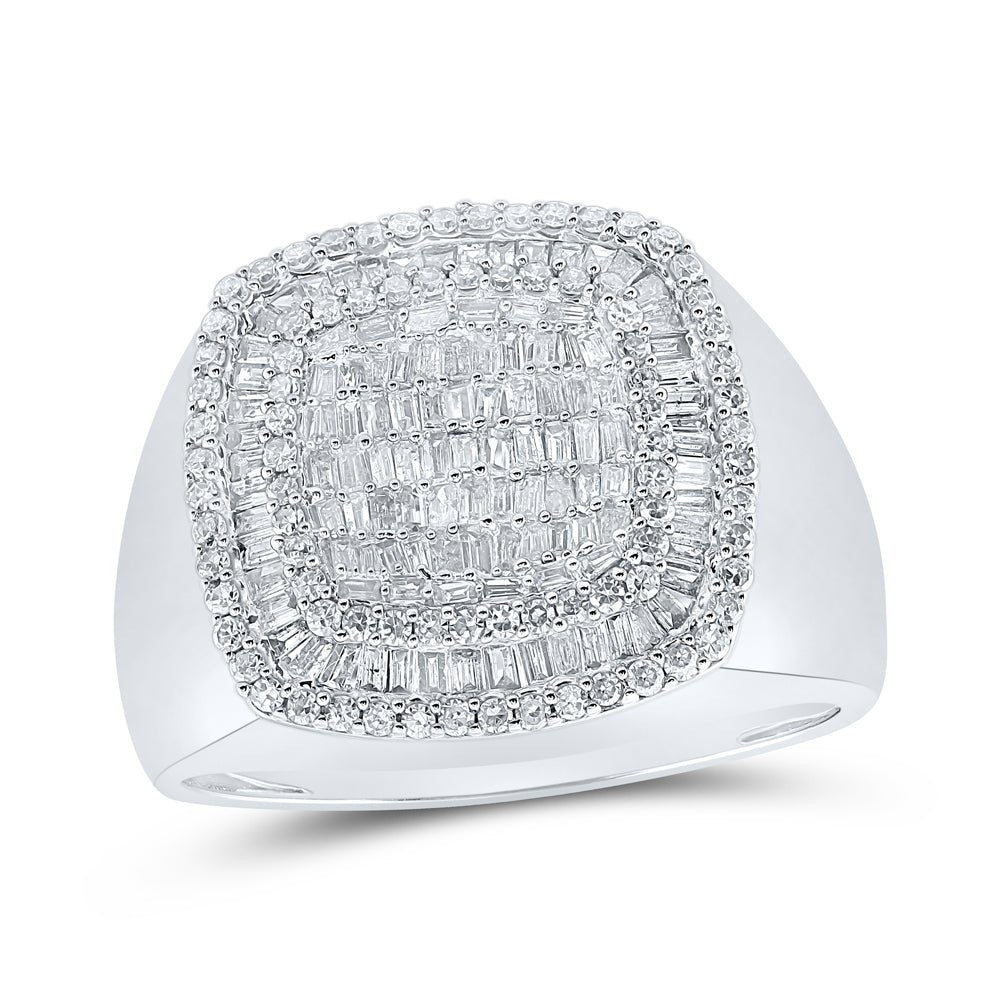 10K White Gold Round Diamond Mens Ring 1 1/5 Cttw - Splendid Jewellery