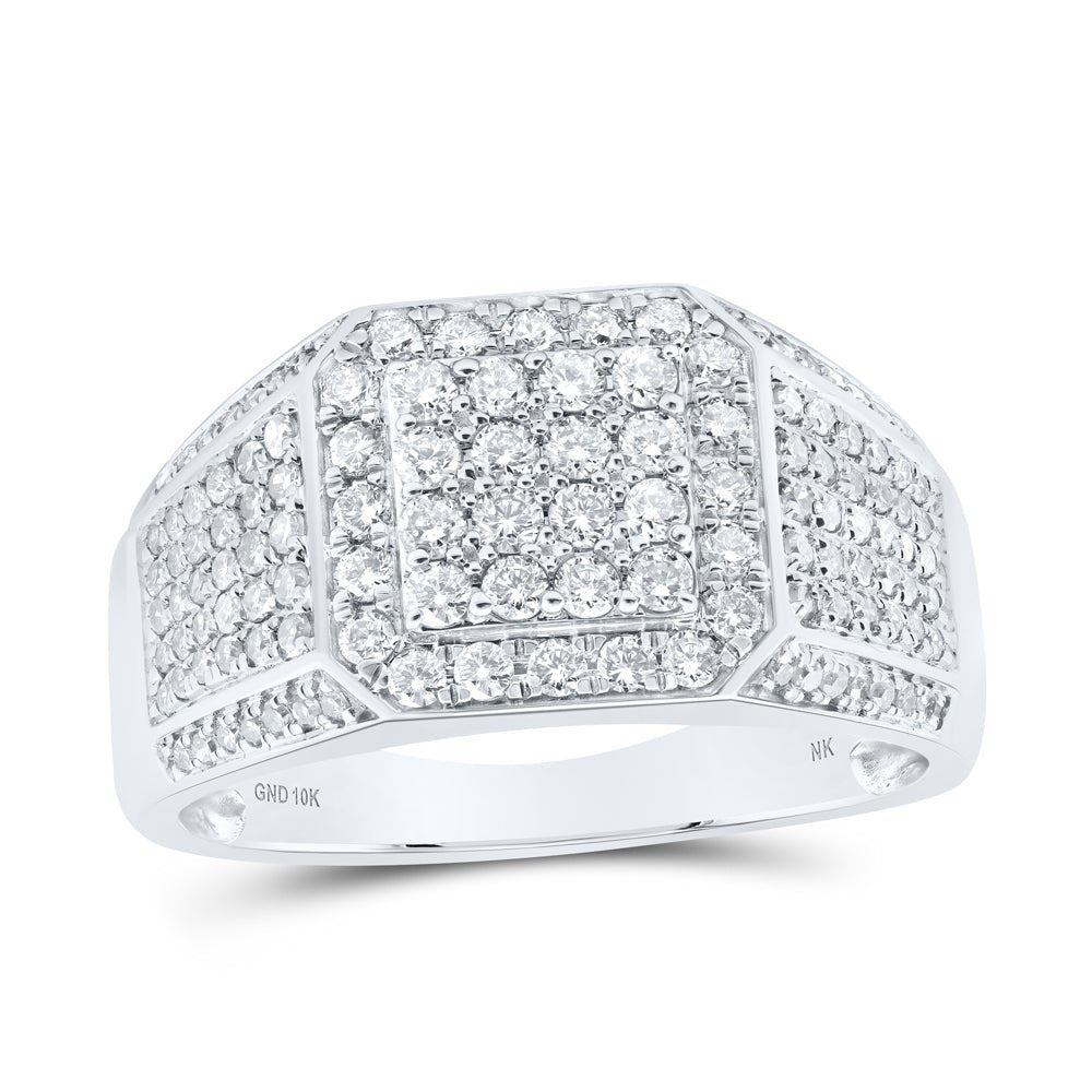10K White Gold Round Diamond Mens Ring 1 Cttw - Splendid Jewellery