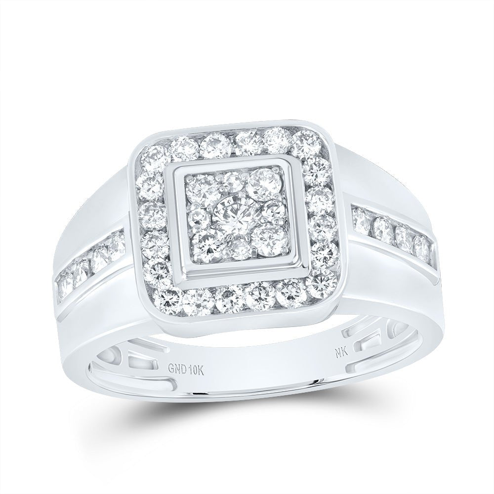 10K White Gold Round Diamond Mens Ring 1 Cttw - Splendid Jewellery