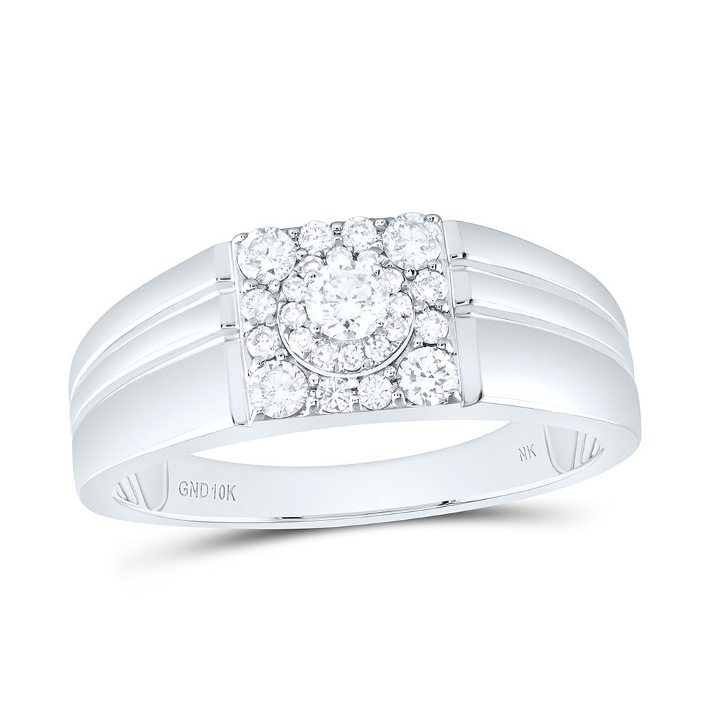 10K White Gold Round Diamond Mens Ring 1/2 Cttw - Splendid Jewellery