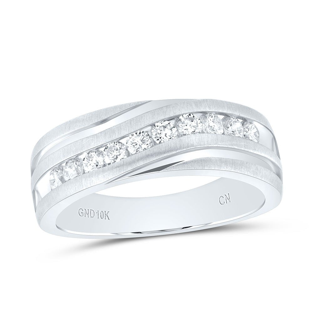10K White Gold Round Diamond Men's Wedding Band Ring 1/2 Cttw - Splendid Jewellery