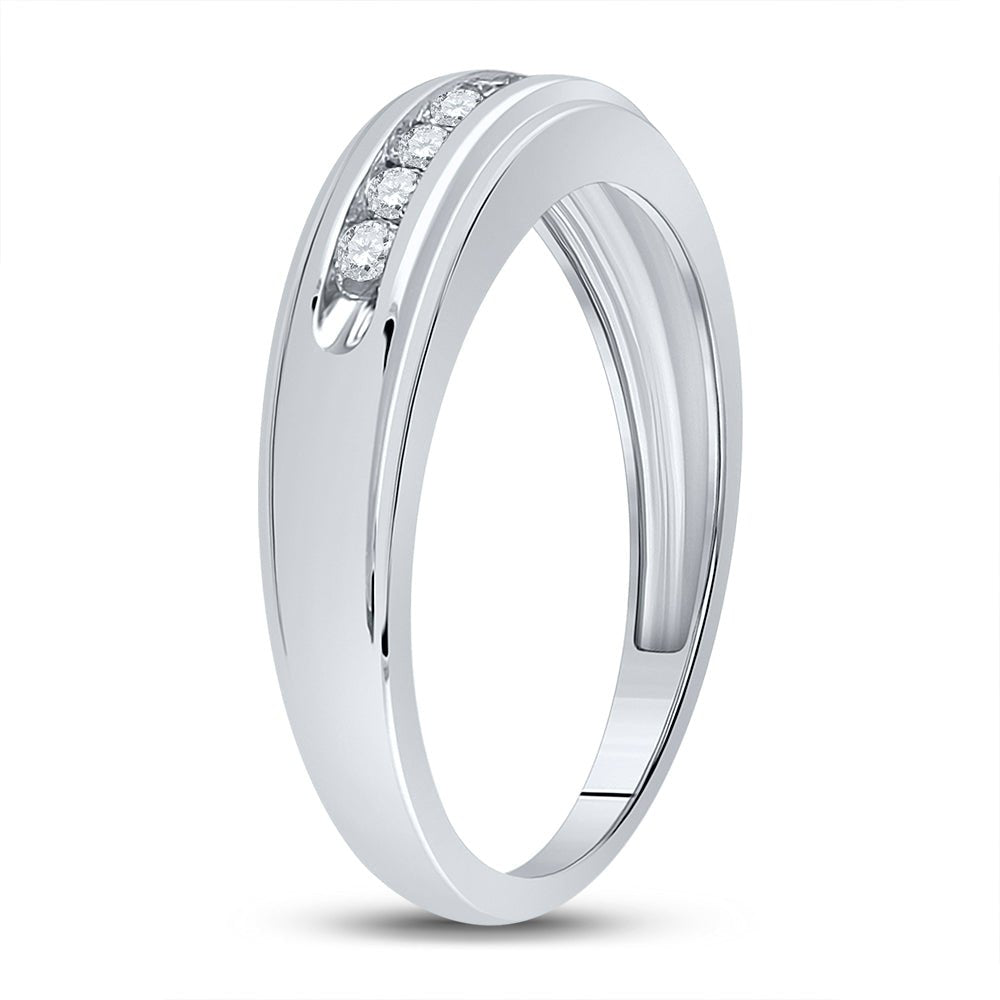 10K White Gold Round Diamond Men's Wedding Band Ring 1/4 Cttw - Splendid Jewellery