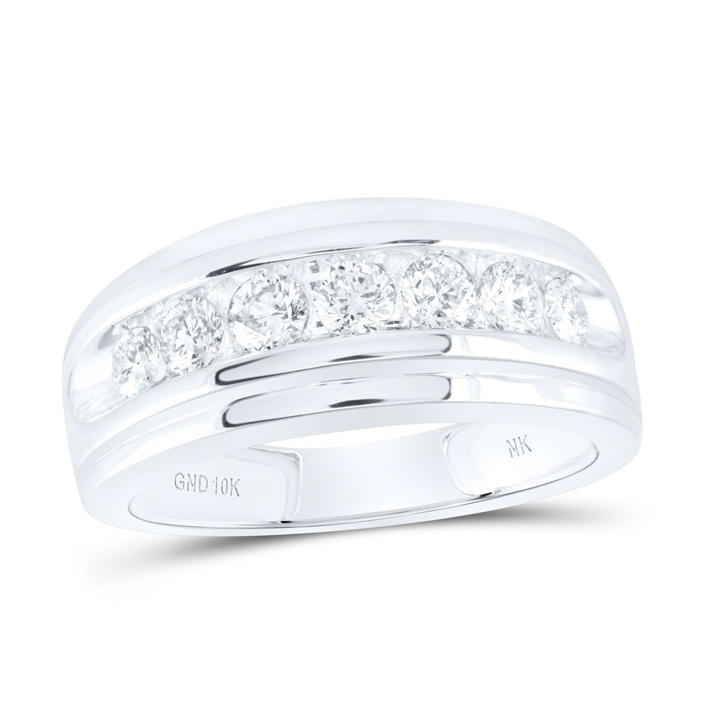 10K White Gold Round Diamond Men's Wedding Channel Set Band Ring 1 Cttw - Splendid Jewellery