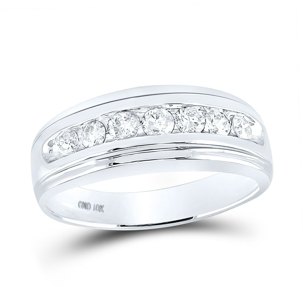 10K White Gold Round Diamond Men's Wedding Channel Set Band Ring 3/4 Cttw - Splendid Jewellery