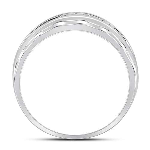 10K White Gold Round Diamond Men's Wedding Channel Set Scalloped Band Ring 1/4 Cttw - Splendid Jewellery