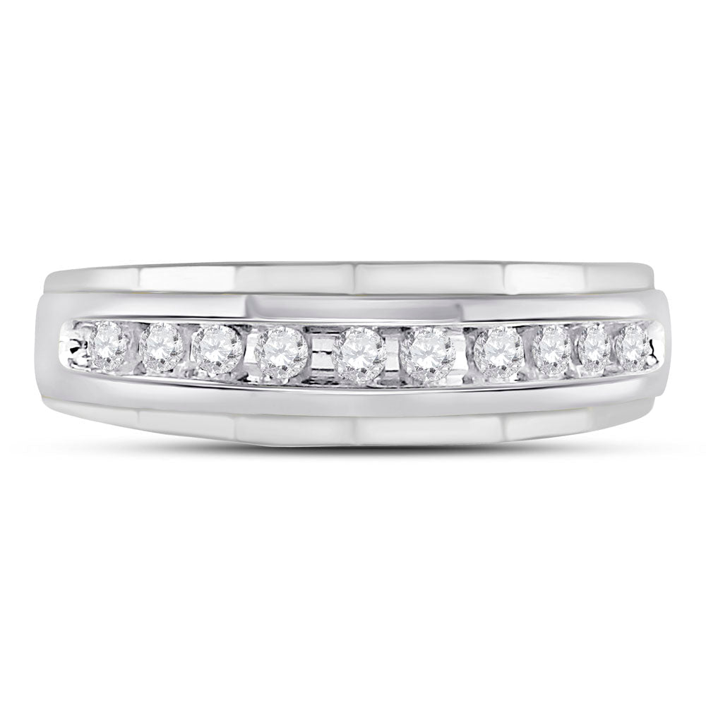 10K White Gold Round Diamond Men's Wedding Channel Set Scalloped Band Ring 1/4 Cttw - Splendid Jewellery