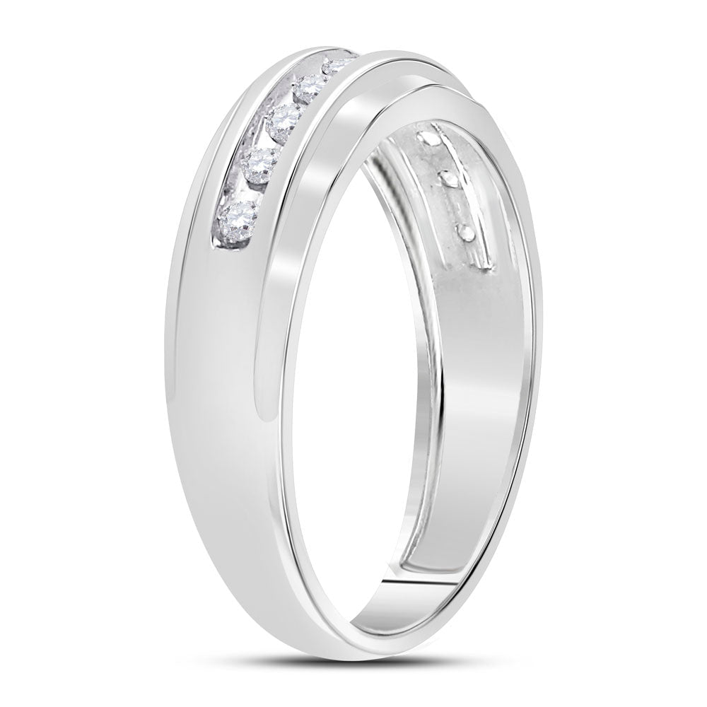 10K White Gold Round Diamond Men's Wedding Channel Set Scalloped Band Ring 1/4 Cttw - Splendid Jewellery