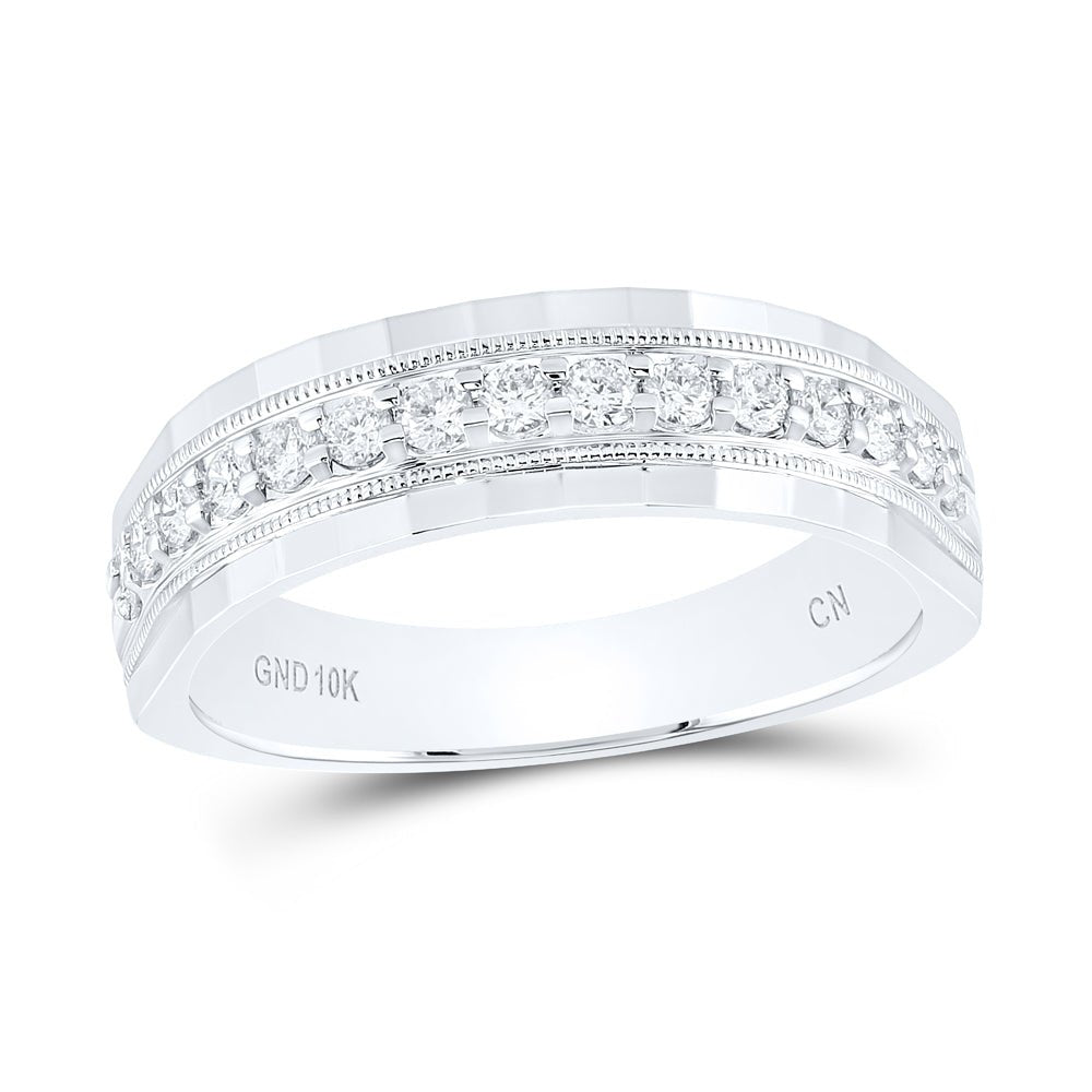 10K White Gold Round Diamond Men's Wedding Machine Set Band Ring 1/2 Cttw - Splendid Jewellery