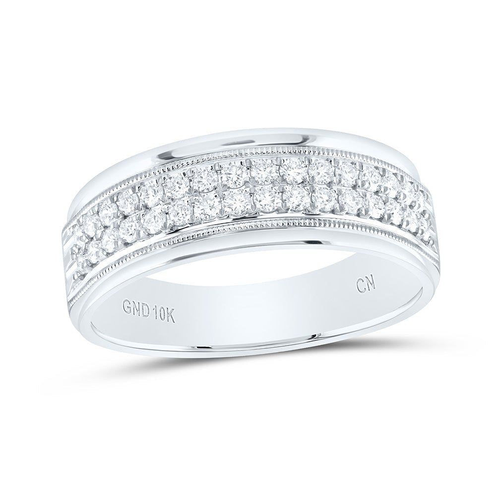 10K White Gold Round Diamond Men's Wedding Machine Set Band Ring 1/2 Cttw - Splendid Jewellery
