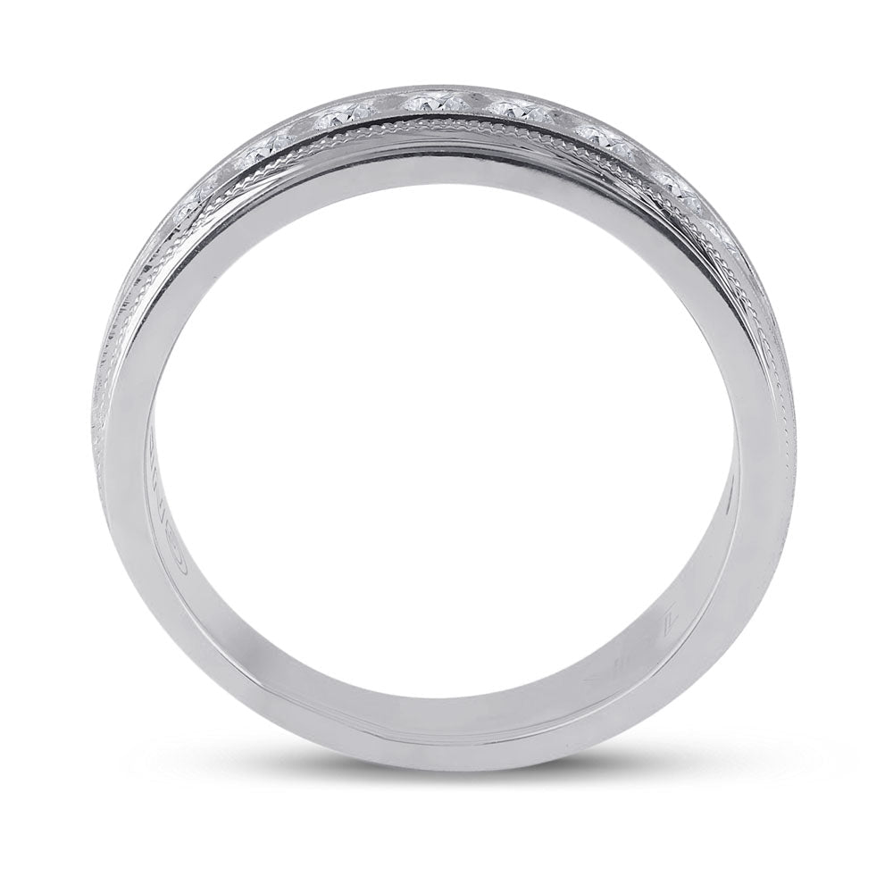 10K White Gold Round Diamond Men's Wedding Milgrain Channel Set Band Ring 1 Cttw - Splendid Jewellery