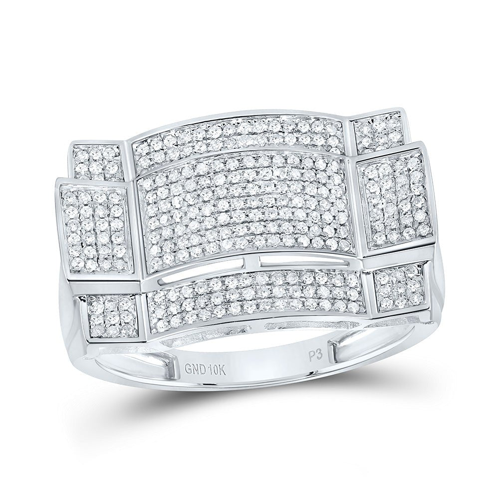 10K White Gold Round Diamond Micro - Pave Mens Ring 1/2 Cttw - Splendid Jewellery