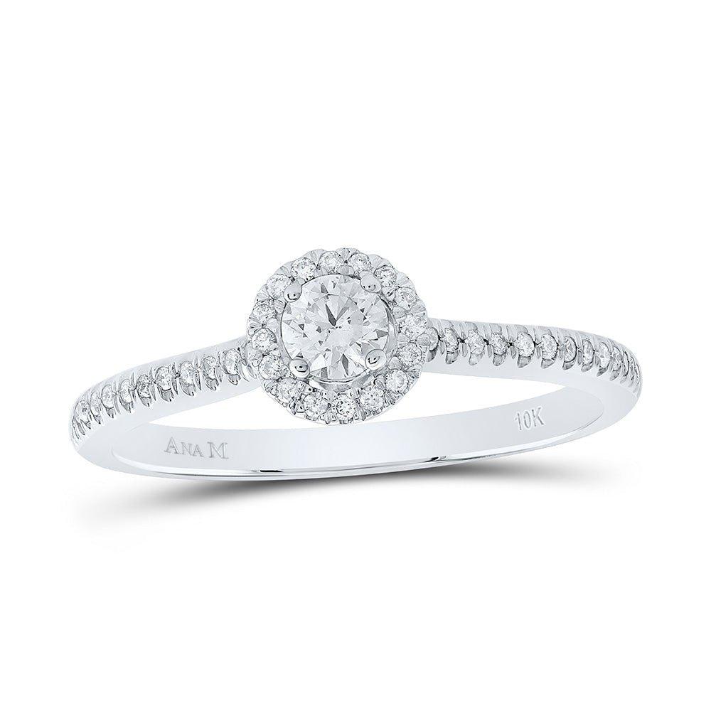 10K White Gold Round Diamond Single Halo Ring 1/3 Cttw - Splendid Jewellery