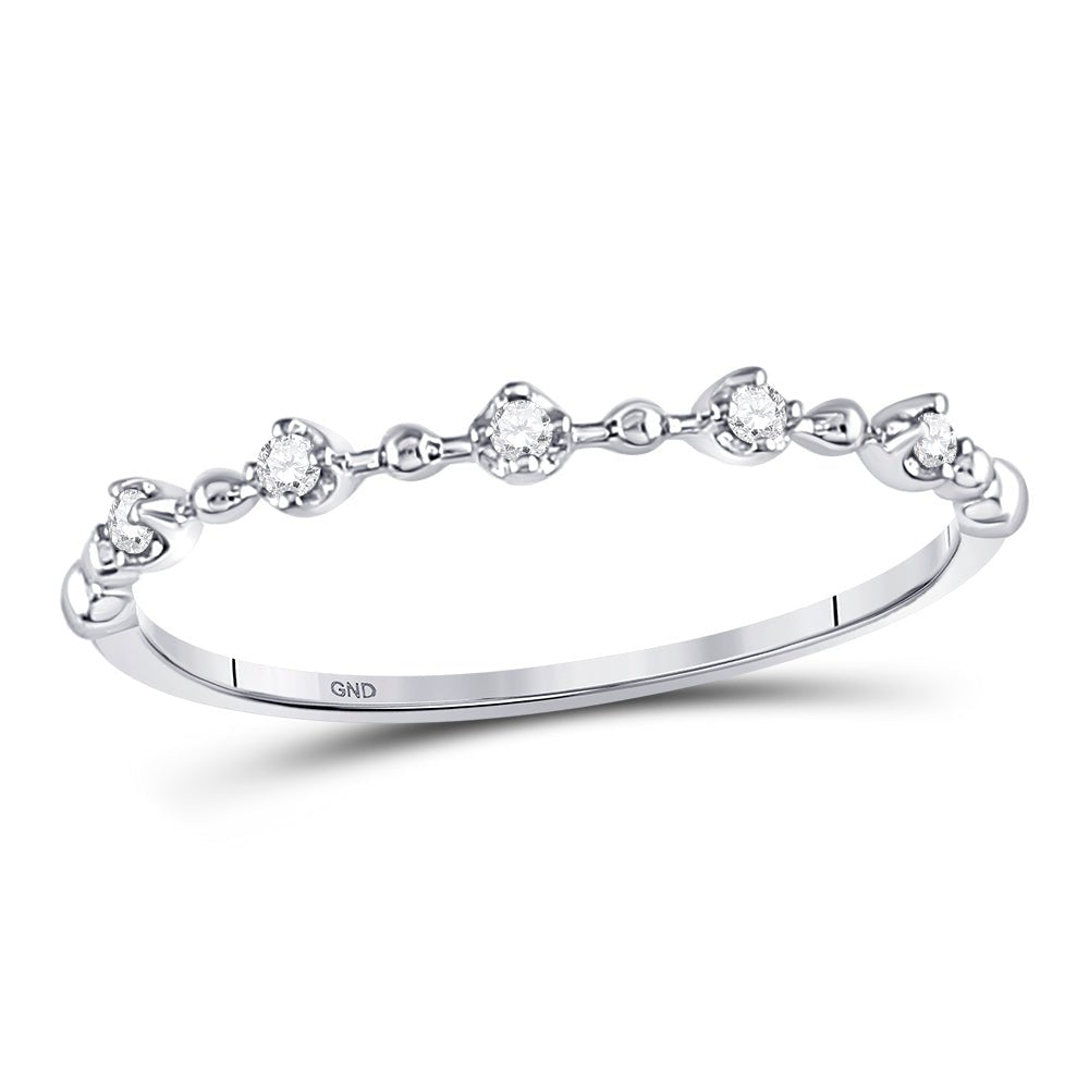 10K White Gold Round Diamond Women's Bead Dot Stackable Ring 1/20 Cttw - Splendid Jewellery