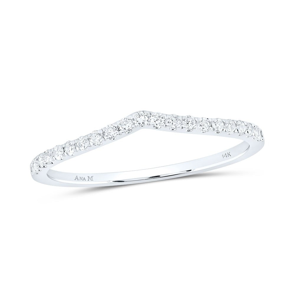 10K White Gold Round Diamond Women's Chevron Stackable Band Ring 1/6 Cttw - Splendid Jewellery